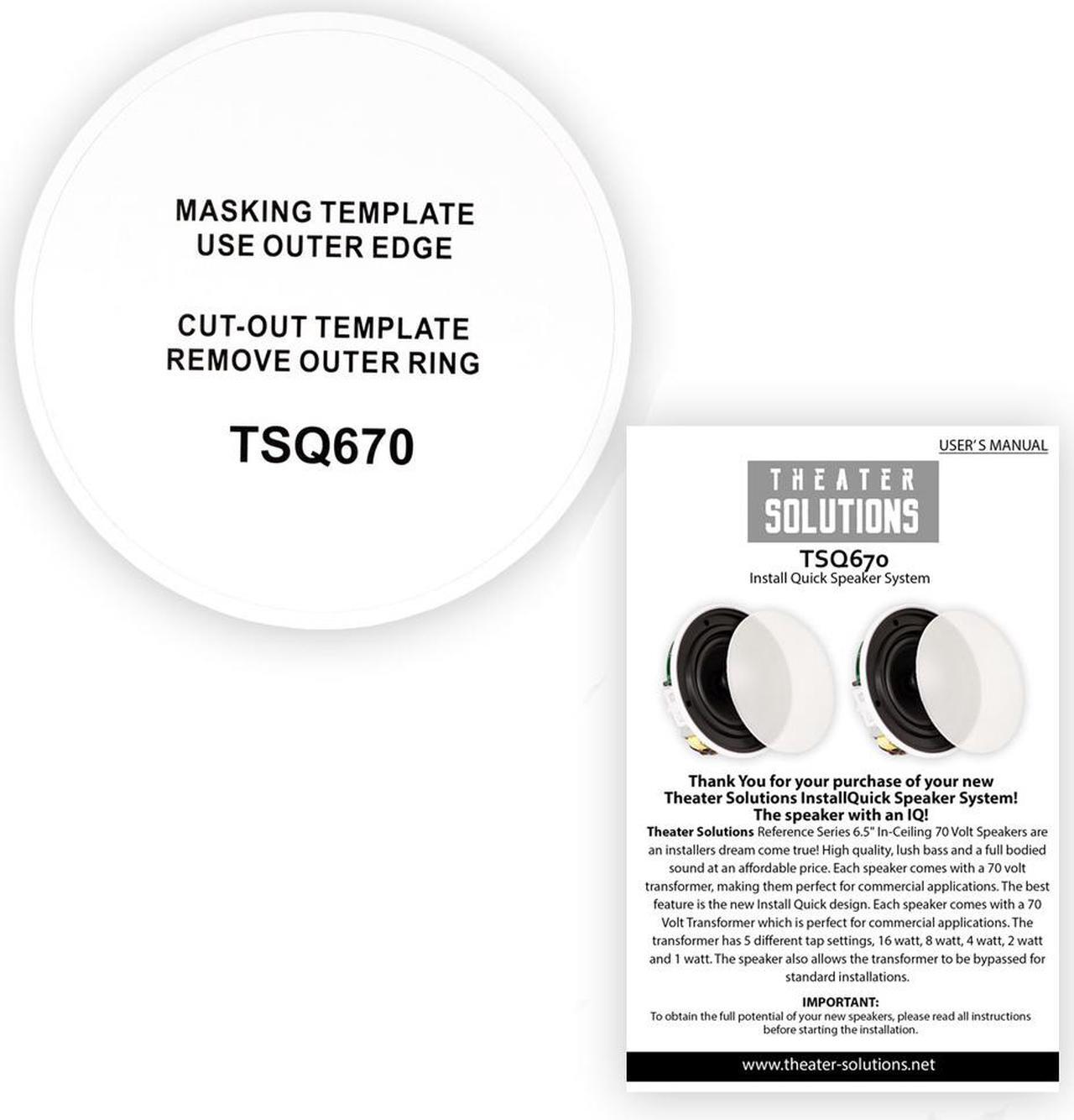 Alt view image 5 of 5 - Theater Solutions TSQ670 Flush Mount 70 Volt Speakers with 6.5" Woofers In Ceiling 3 Pair Pack