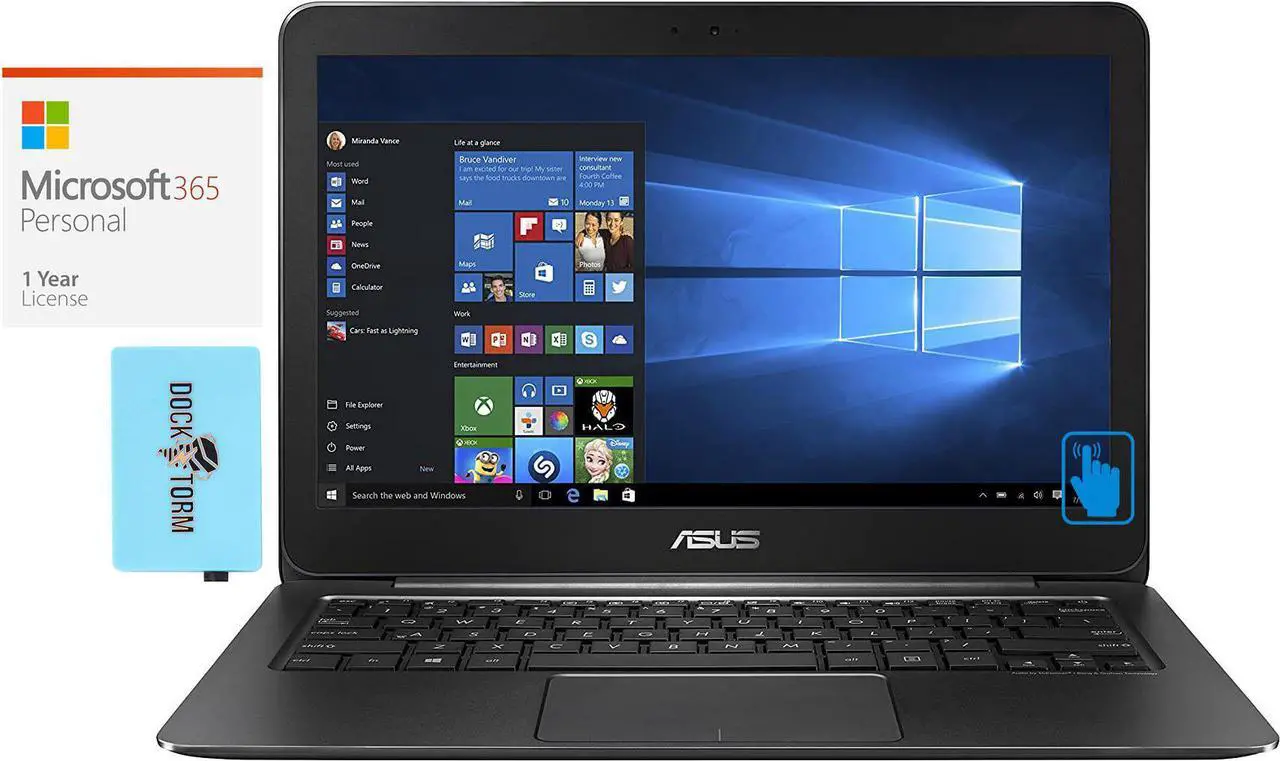 Main image of ASUS ZenBook Signature Edition  Home & Business Laptop (Intel M3-6Y30 2-Core, 13.3" 60Hz Touch 3200 x 1800, Intel HD 515, 8GB RAM, 1TB m.2 SATA SSD, Win 10 Home) with Microsoft 365 Personal , Hub