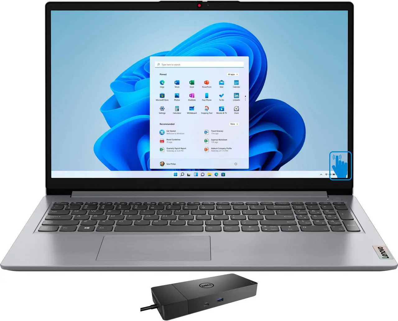 Main image of Lenovo Ideapad 1 Home & Business Laptop (AMD Ryzen 7 5700U 8-Core, 15.6" 60Hz Touch Full HD (1920x1080), AMD Radeon, 40GB RAM, 8TB PCIe SSD, Wifi, USB 3.2, Win 11 Home S-Mode) with WD19S 180W Dock