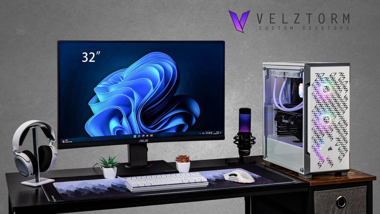 Alt view image 2 of 7 - Velztorm White Ferrux II Custom Built Gaming Desktop PC (Intel Core i9-12900K 16-Core, 32GB RAM, 1TB PCIe SSD + 1TB HDD (3.5), GeForce RTX 4060, Wifi, Bluetooth, White, Win 11 Home)