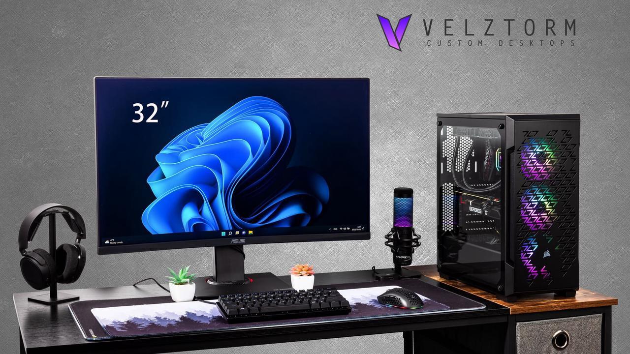 Alt view image 2 of 7 - Velztorm Ferrux II Custom Built Gaming Desktop PC (Intel i9-12900K 16-Core, 128GB RAM, 2TB PCIe SSD + 2TB HDD (3.5), GeForce RTX 3050, Wifi, Bluetooth, Black, Win 10 Pro)