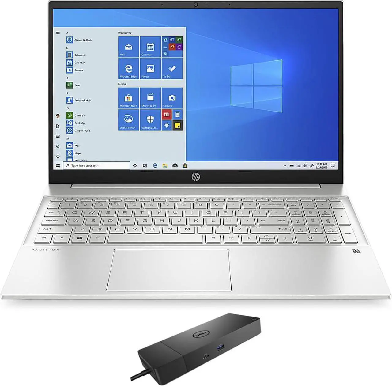 Main image of HP Pavilion - 15z-eh100 Home & Business Laptop (AMD Ryzen 7 5700U 8-Core, 15.6" 60Hz Full HD (1920x1080), AMD Radeon, 32GB RAM, 4TB PCIe SSD, Backlit KB, Wifi, Win 11 Pro) with WD19S 180W Dock