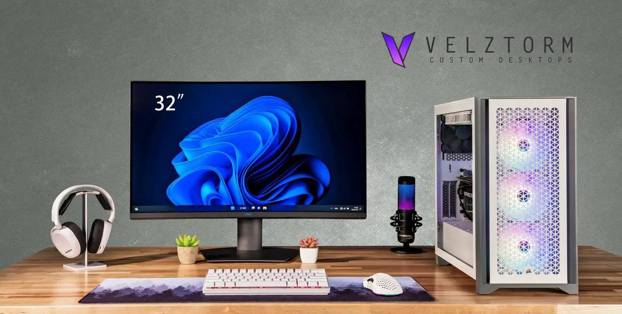 Main image of Velztorm White Armix Custom Built Gaming Desktop PC (AMD Ryzen 9 7900X 12-Core, 32GB DDR5 4800MHz RAM, 2TB PCIe SSD + 6TB HDD (3.5), GeForce RTX 4060, Wifi, Bluetooth, White, Win 11 Pro)
