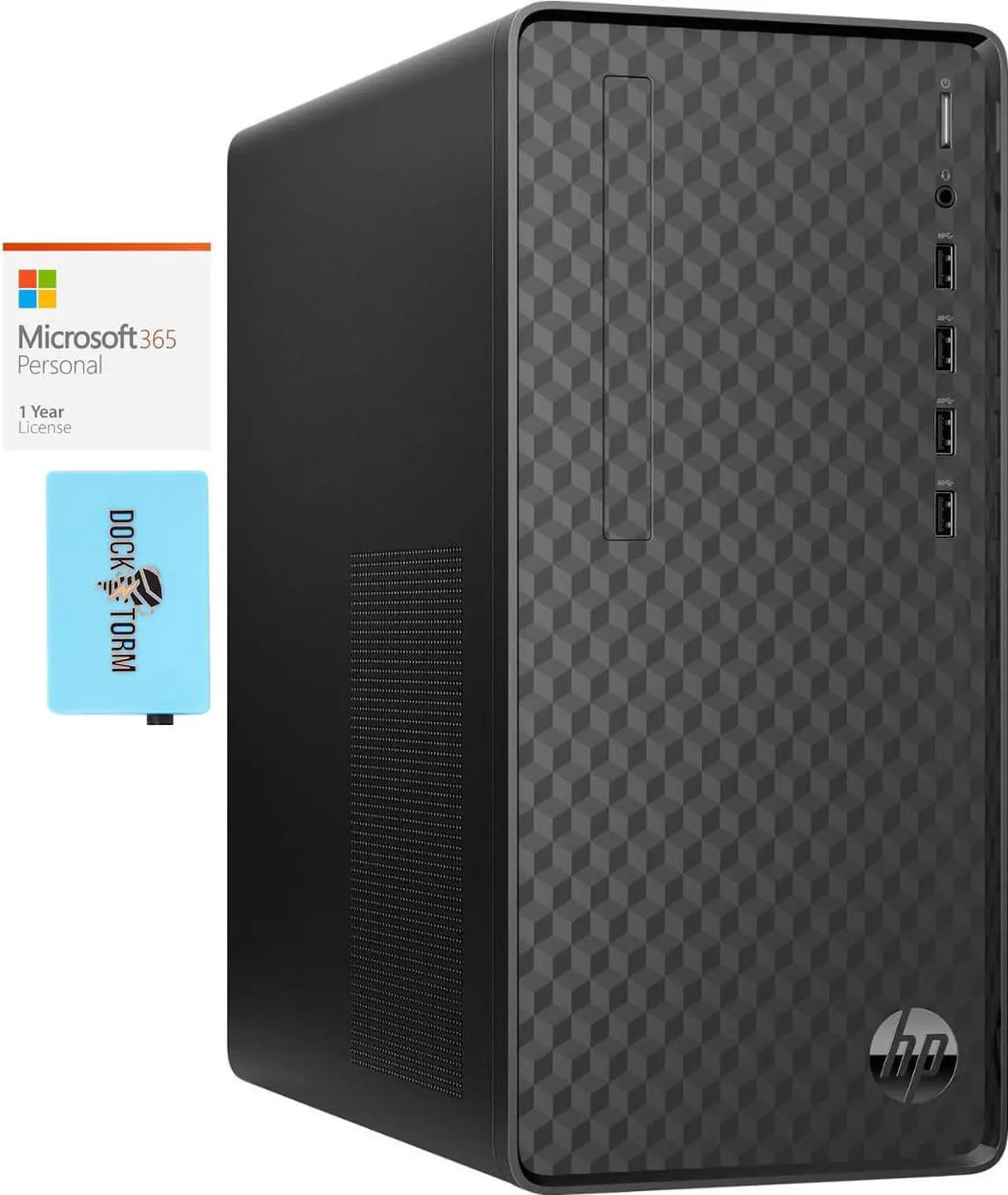 Main image of HP M01 F3214 Home & Business Desktop (AMD Ryzen 3 5300G 4-Core, AMD Radeon, 32GB RAM, 2TB PCIe SSD, Wifi, USB 3.2, HDMI, Bluetooth, Win 11 Home) with Microsoft 365 Personal , Dockztorm Hub