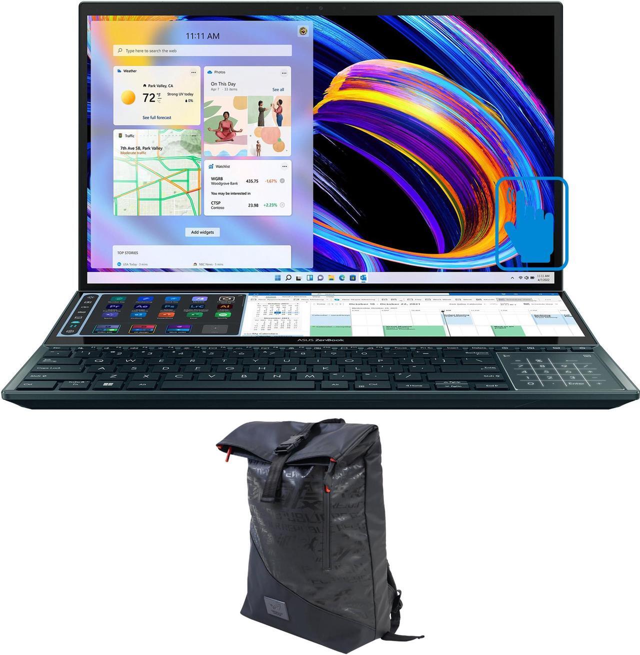 Main image of ASUS ZenBook Pro Duo 15 UX582ZM Gaming & Business Laptop (Intel i7-12700H 14-Core, 15.6" 60Hz Touch 4K Ultra HD (3840x2160), GeForce RTX 3060, Win 11 Pro) with Voyager Backpack