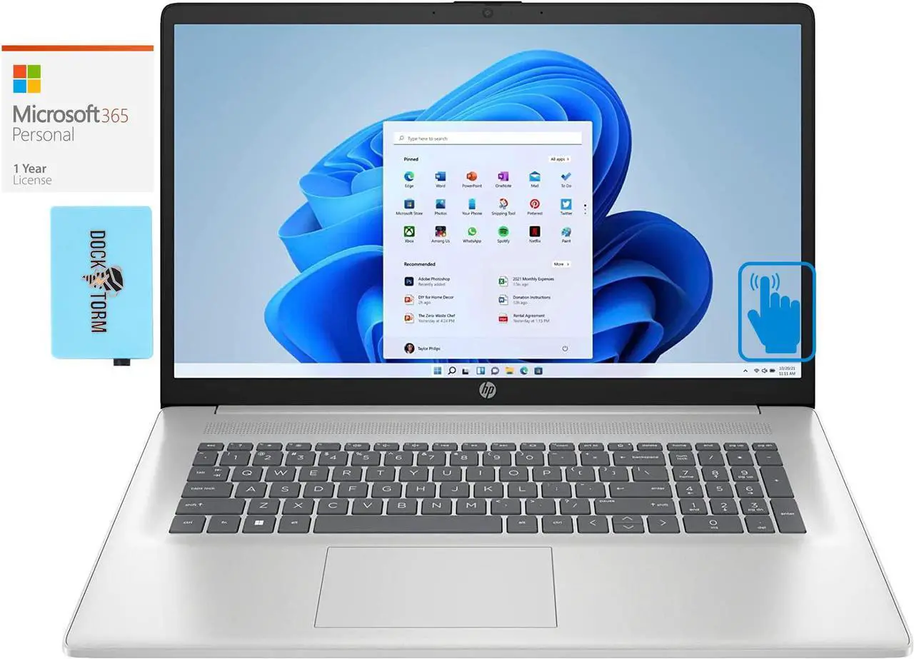 Main image of HP 17-CP3035cl Home & Business Laptop (AMD Ryzen 5 7530U 6-Core, 17.3" 60Hz Touch HD+ (1600x900), AMD Radeon, 32GB RAM, 1TB PCIe SSD, Wifi, Win 11 Home) with Microsoft 365 Personal , Dockztorm Hub