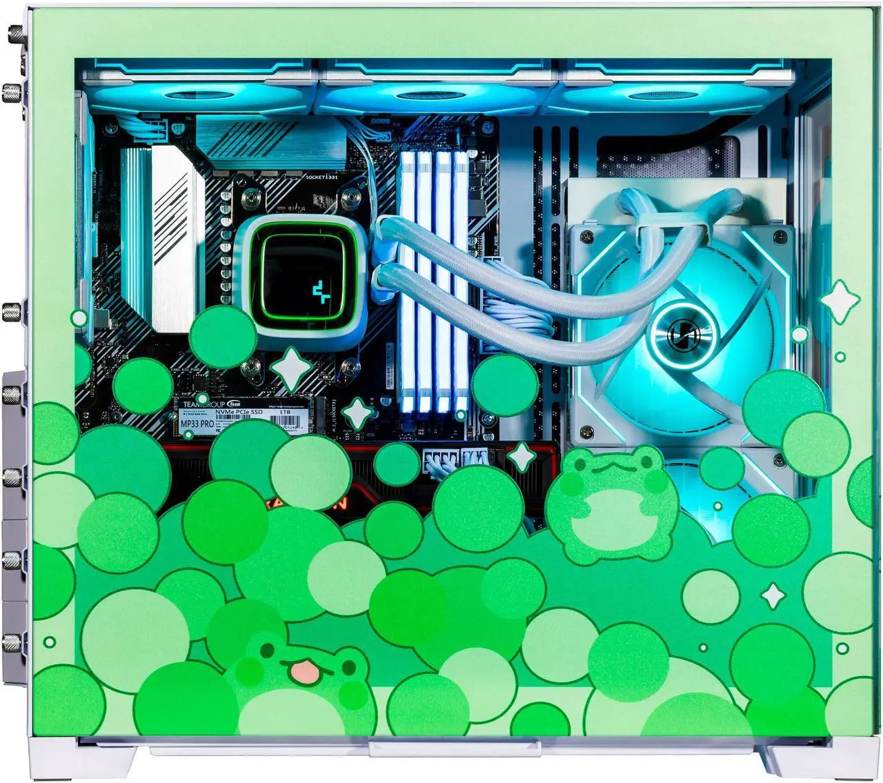 Alt view image 4 of 7 - Velztorm Minty Frog Custom Built Gaming Desktop PC (AMD Ryzen 7 5700X 8-Core, 64GB RAM, 2TB PCIe SSD + 2TB HDD (3.5), Radeon RX 6900 XT, Wifi, Bluetooth, HDMI, USB 3.2, Display Port, Win 11 Home)