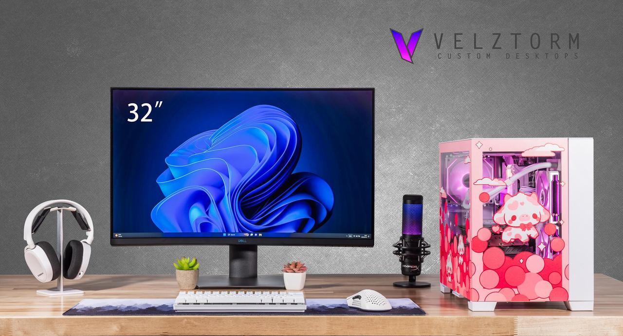 Alt view image 3 of 7 - Velztorm Bubble Cow Pink Limited Edition Gaming PC (AMD Ryzen 7 5700X 8-Core, 64GB RAM, 1TB M.2 PCIe SSD + 2TB 3.5 HDD, GeForce RTX 4060, WiFi 5, BT 5, Liquid Cooled 240mm, 850W, Windows 10 Pro)