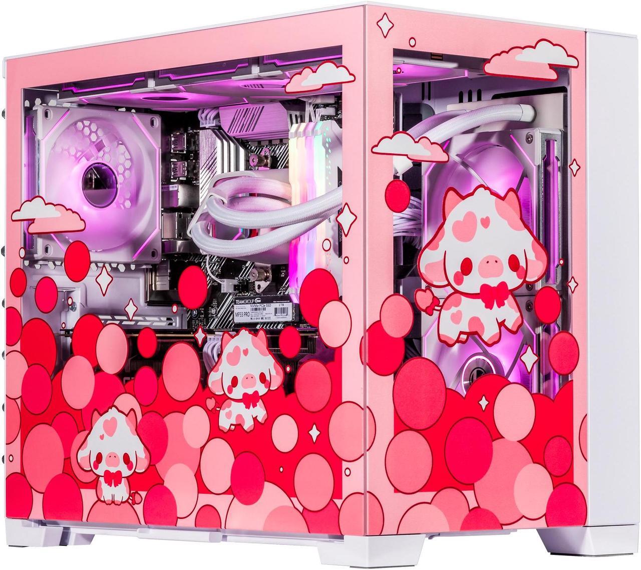Main image of Velztorm Bubble Cow Pink Limited Edition Gaming PC (AMD Ryzen 7 5700X 8-Core, 64GB RAM, 1TB M.2 PCIe SSD + 2TB 3.5 HDD, GeForce RTX 4060, WiFi 5, BT 5, Liquid Cooled 240mm, 850W, Windows 10 Pro)