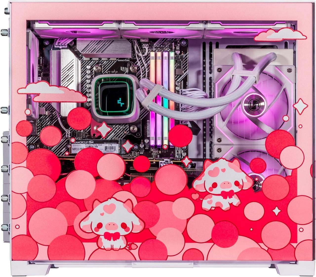 Alt view image 4 of 7 - Velztorm Bubble Cow Pink Limited Edition Gaming PC (AMD Ryzen 7 5700X 8-Core, 64GB RAM, 1TB M.2 PCIe SSD + 2TB 3.5 HDD, GeForce RTX 4060, WiFi 5, BT 5, Liquid Cooled 240mm, 850W, Windows 10 Pro)