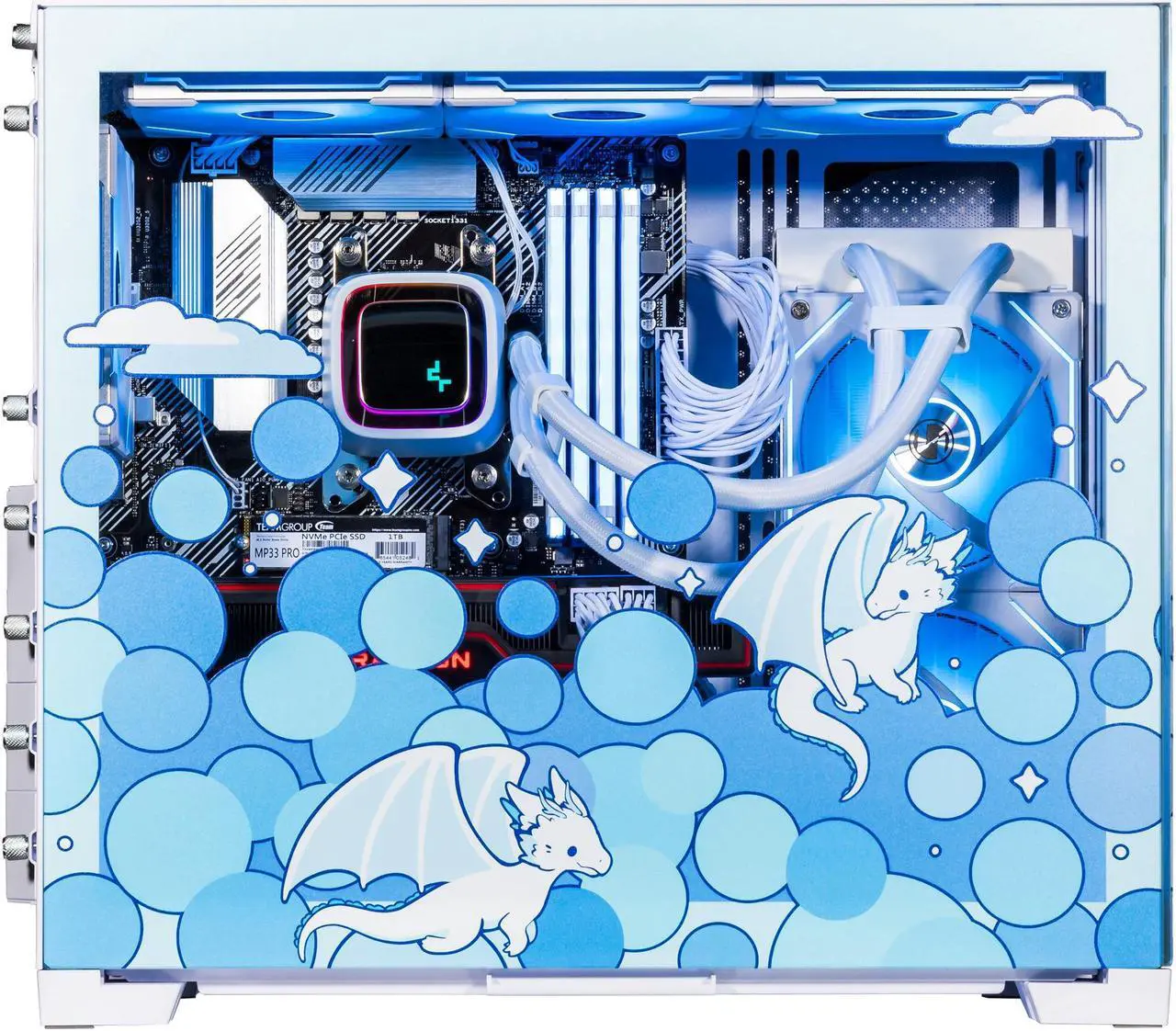 Alt view image 3 of 7 - Velztorm Frosty Dragon Custom Built Gaming Desktop PC (AMD Ryzen 7 5700X, Radeon RX 9070 XT, 128GB DDR4, 4TB PCIe SSD + 6TB HDD, RGB Fans, 240mm AIO, 850W PSU, WiFi 5, Bluetooth 5.0, Win 10 Pro)