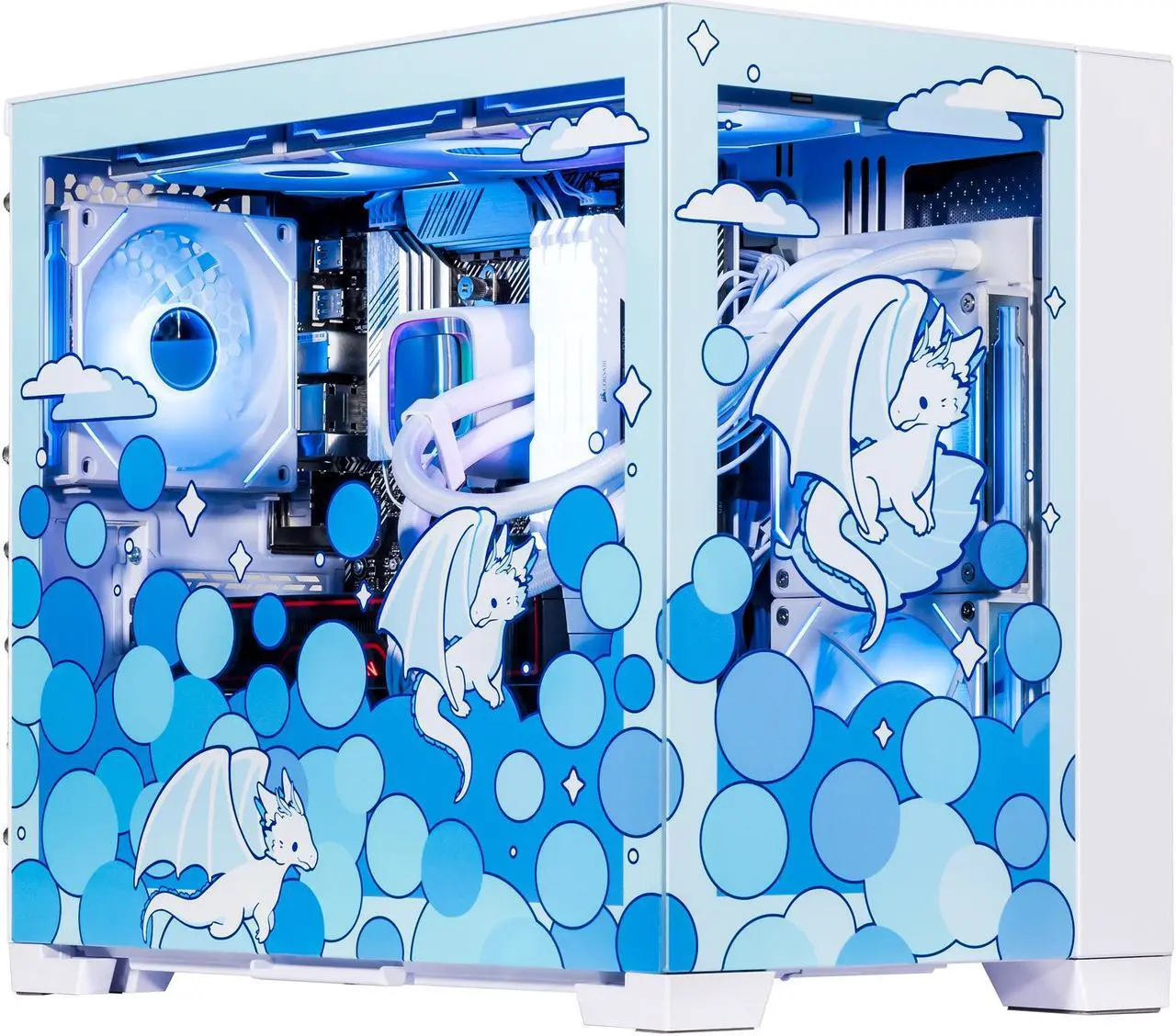 Main image of Velztorm Frosty Dragon Custom Built Gaming Desktop PC (AMD Ryzen 7 5700X, Radeon RX 9070 XT, 128GB DDR4, 4TB PCIe SSD + 6TB HDD, RGB Fans, 240mm AIO, 850W PSU, WiFi 5, Bluetooth 5.0, Win 10 Pro)