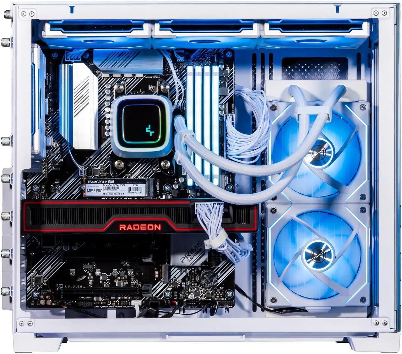 Alt view image 4 of 7 - Velztorm Frosty Dragon Custom Built Gaming Desktop PC (AMD Ryzen 7 5700X, Radeon RX 9070 XT, 128GB DDR4, 4TB PCIe SSD + 6TB HDD, RGB Fans, 240mm AIO, 850W PSU, WiFi 5, Bluetooth 5.0, Win 10 Pro)