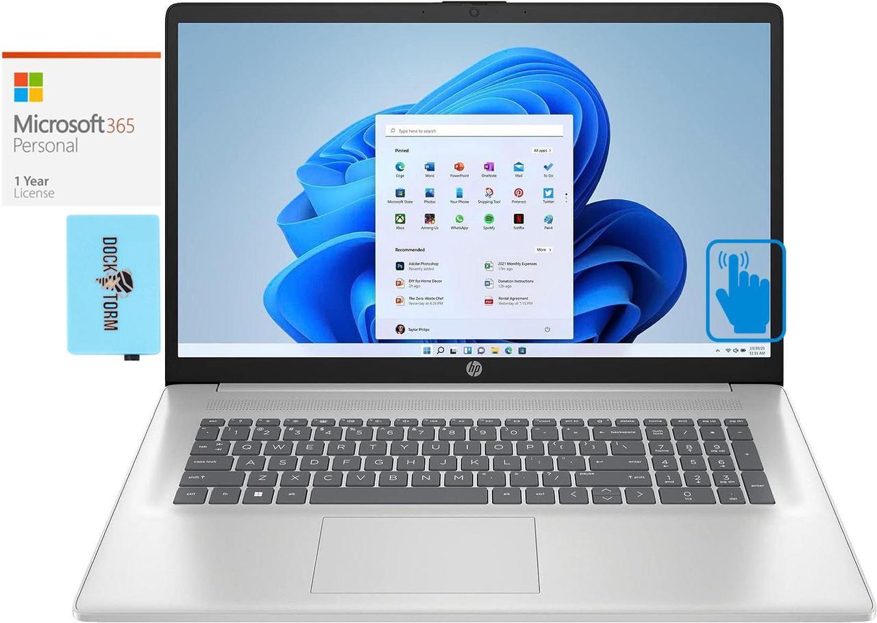 Main image of HP 17t -cn300-767K Home & Business Laptop (Intel i5-1335U 10-Core, 17.3" 60 Hz Touch HD+ (1600x900), Intel Iris Xe, 32GB RAM, 4TB PCIe SSD, Win 10 Pro) with Microsoft 365 Personal , Dockztorm Hub