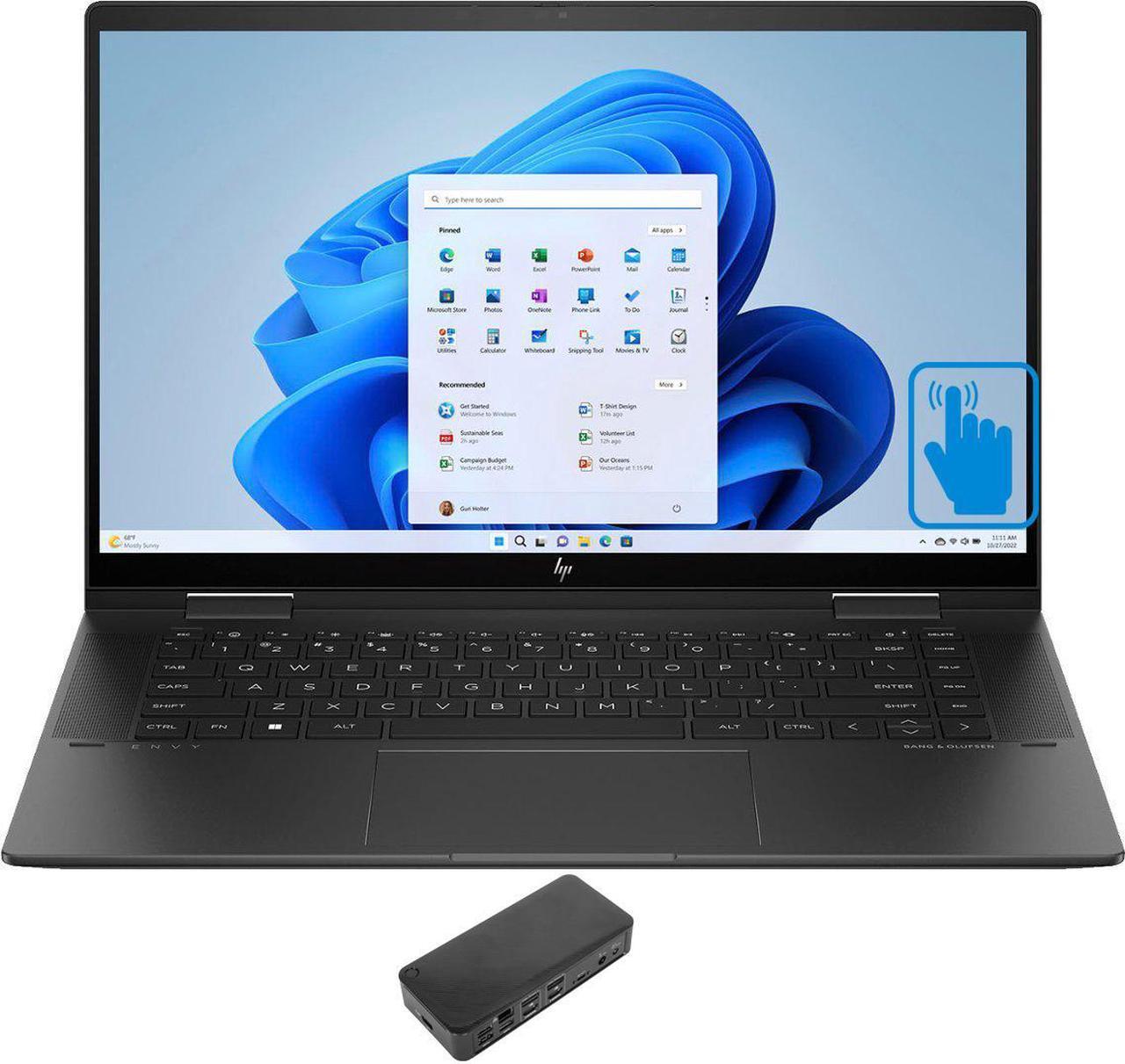 Main image of HP Envy x360 15t-fh Home & Business 2-in-1 Laptop (AMD Ryzen 7 7730U 8-Core, 15.6" 60 Hz Touch Full HD (1920x1080), AMD Radeon, 16GB RAM, 512GB SSD, Backlit KB, Wifi, Win 11 Home) with USB-C Dock