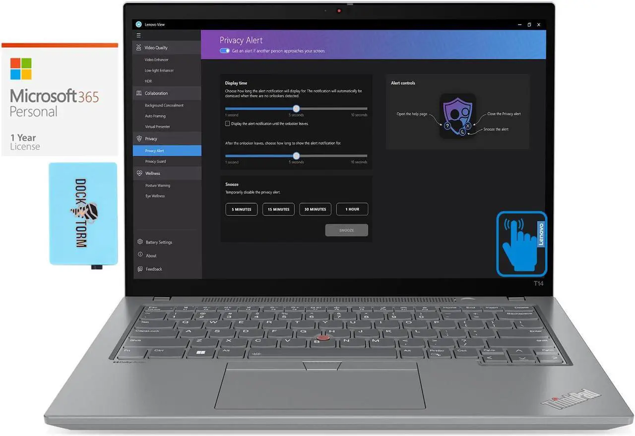 Main image of Lenovo ThinkPad T14 Gen 4 Home & Business Laptop (Intel i7-1355U 10-Core, 14.0" 60 Hz Touch Wide UXGA (1920x1200), Intel UHD, Win 11 Pro) with Microsoft 365 Personal , Dockztorm Hub