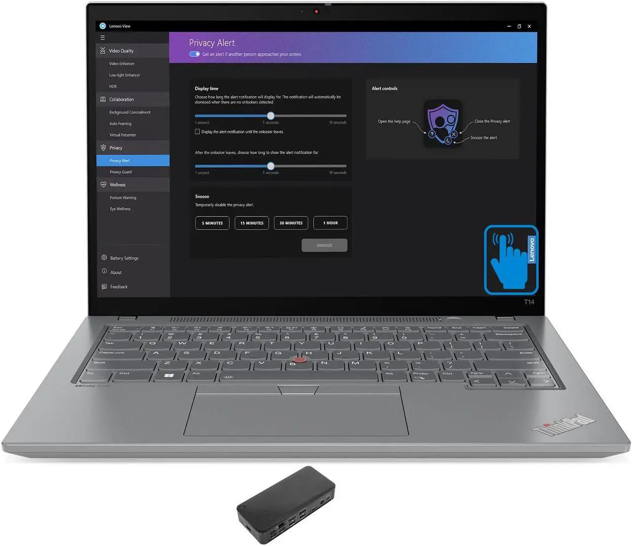 Main image of Lenovo ThinkPad T14 Gen 4 Home & Business Laptop (Intel i7-1355U 10-Core, 14.0" 60 Hz Touch Wide UXGA (1920x1200), Intel UHD, 16GB DDR5 5200MHz RAM, 512GB SSD, Win 11 Pro) with USB-C Dock