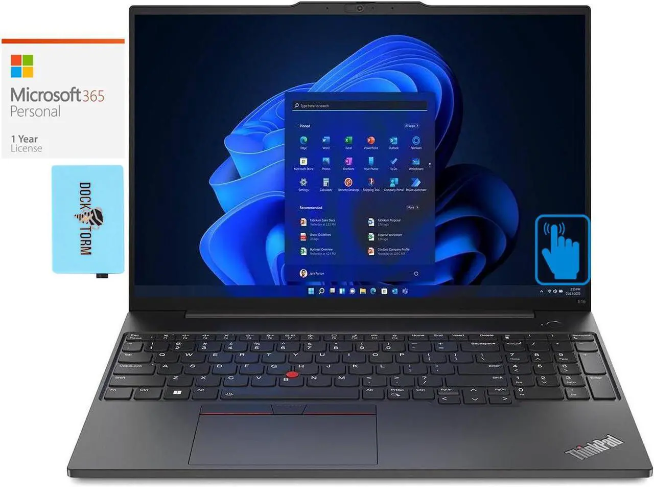 Main image of Lenovo ThinkPad E16 Gen 1 Home & Business Laptop (AMD Ryzen 5 7530U 6-Core, 16.0" 60 Hz Touch Wide UXGA (1920x1200), AMD Radeon, 24GB RAM, Win 10 Pro) with Microsoft 365 Personal , Dockztorm Hub