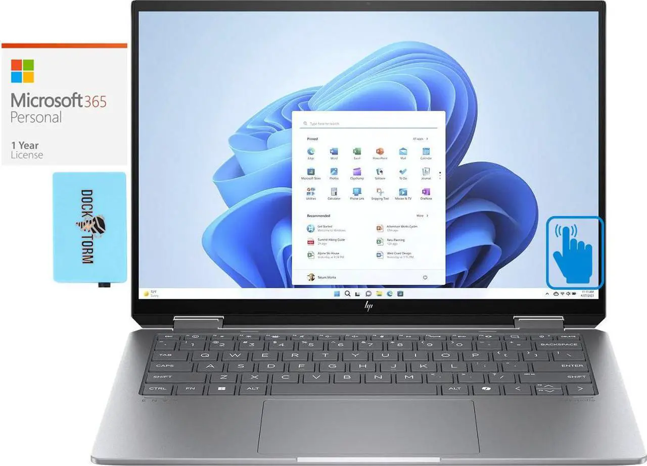 Main image of HP Envy x360 14-fc0013dx Home & Business 2-in-1 Laptop (Intel Ultra 5-125U 12-Core, 14.0" 60 Hz Touch Wide UXGA (1920x1200), Win 11 Home) with Microsoft 365 Personal , Dockztorm Hub