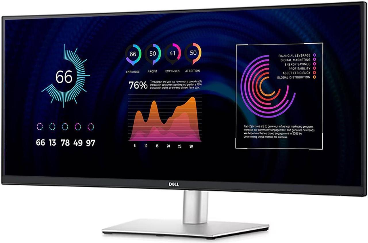 Alt view image 4 of 7 - Dell P3424WE P3424WE 34" Monitor: 60Hz Refresh Rate, 5 ms response time, 3440x1440 IPS, Anti-glare Screen, VESA Compatible- Ideal for Home & Business Use, Pack-2