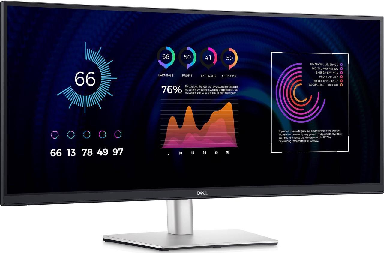 Alt view image 3 of 7 - Dell P3424WE P3424WE 34" Monitor: 60Hz Refresh Rate, 5 ms response time, 3440x1440 IPS, Anti-glare Screen, VESA Compatible- Ideal for Home & Business Use, Pack-2