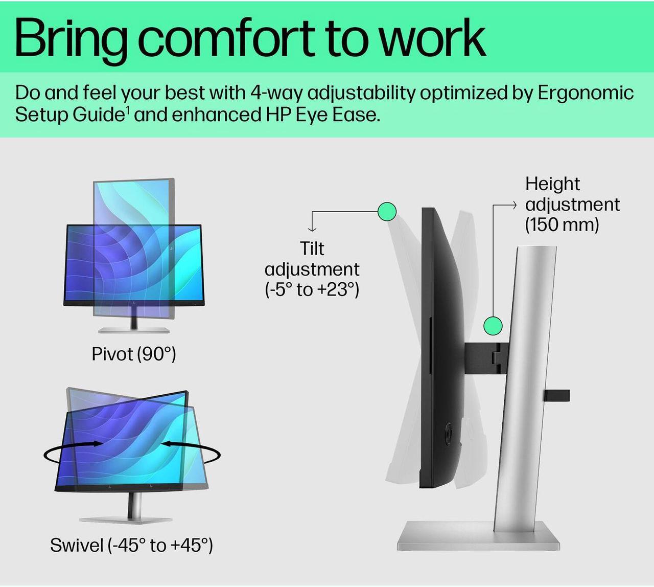 Alt view image 3 of 7 - HP E22 G5 6N4E8AA#ABA 22" Monitor, 75Hz Refresh Rate, 5 ms response time, Full HD (1920x1080) IPS, Anti-glare Screen, VESA Compatible- Ideal for Home & Business Use