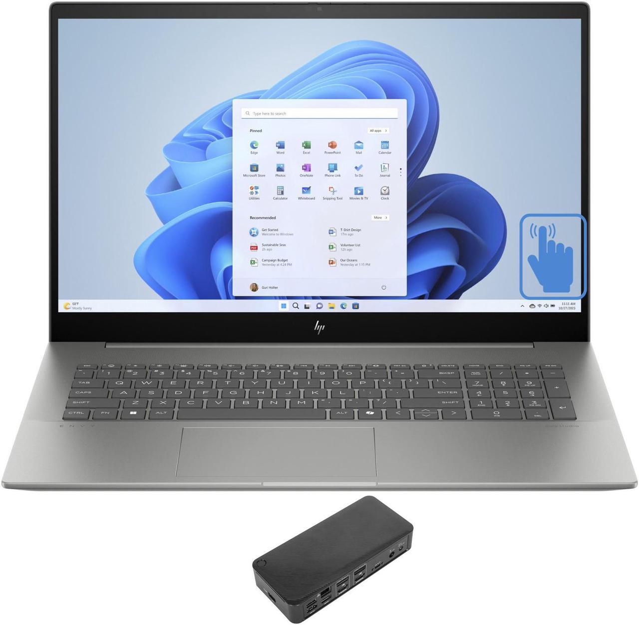 Main image of HP 17t-cw100 Home & Entertainment Laptop (Intel Core Ultra 7 155U 12-Core, 17.3" 60 Hz Touch Full HD (1920x1080), GeForce RTX 3050, 64GB DDR5 5600MHz RAM, Win 11 Home) with USB-C Dock