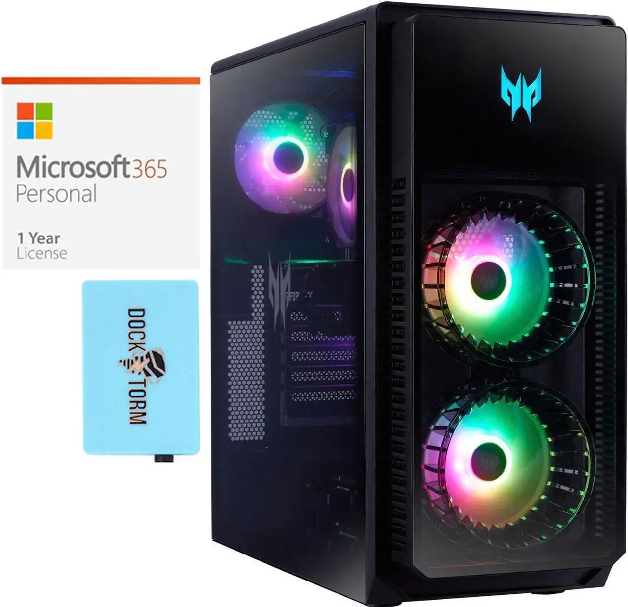 Main image of Acer Predator Orion 5000 Gaming Desktop PC (Intel i7-14700F 20-Core, GeForce RTX 4070 SUPER 12GB, 64GB DDR5 4400MHz RAM, 8TB PCIe SSD, Wifi, Win 11 Pro) with Microsoft 365 Personal , Dockztorm Hub