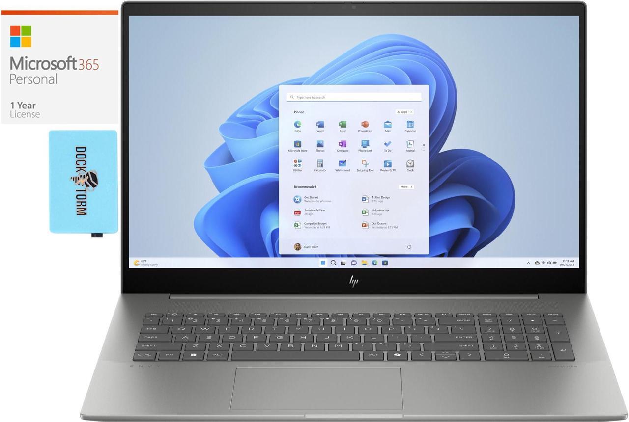 Main image of HP Envy 17t-cw100 Home & Business Laptop (Intel Ultra 7-155H 16-Core, 17.3" 60 Hz 4K Ultra HD (3840x2160), Intel Arc, Win 11 Home) with Microsoft 365 Personal , Dockztorm Hub