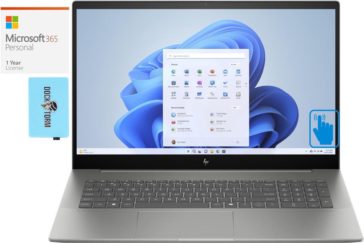 Main image of HP Envy 17t-cw100 Home & Business Laptop (Intel Ultra 7-155H 16-Core, 17.3" 60 Hz Touch Full HD (1920x1080), Intel Arc, Win 11 Home) with Microsoft 365 Personal , Dockztorm Hub