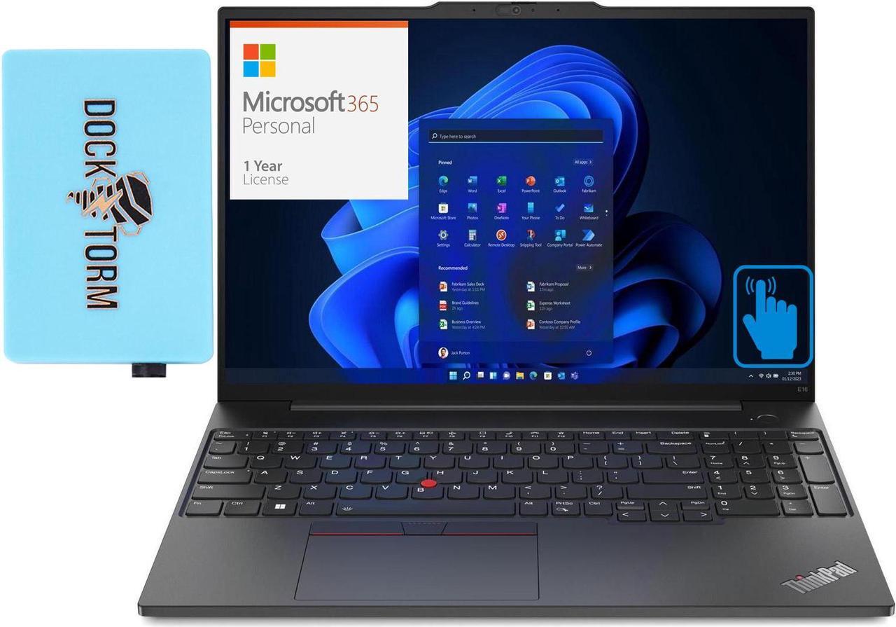Main image of Lenovo ThinkPad E16 Gen 1 Home & Business Laptop (Intel i7-1355U 10-Core, 16.0" 60 Hz Touch Wide UXGA (1920x1200), Intel Iris Xe, 40GB RAM, Win 11 Pro) with Microsoft 365 Personal , Dockztorm Hub
