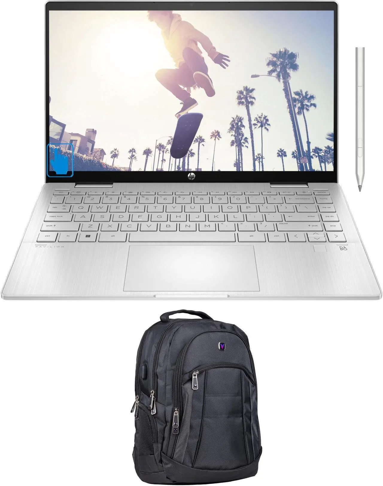 Main image of HP Pavilion x360 School & Business 2-in-1 Laptop (Intel i5-1335U 10-Core, 14.0" 60 Hz Touch Full HD (1920x1080), Intel Iris Xe, 8GB RAM, 256GB PCIe SSD, Win 10 Pro) with Premium Backpack