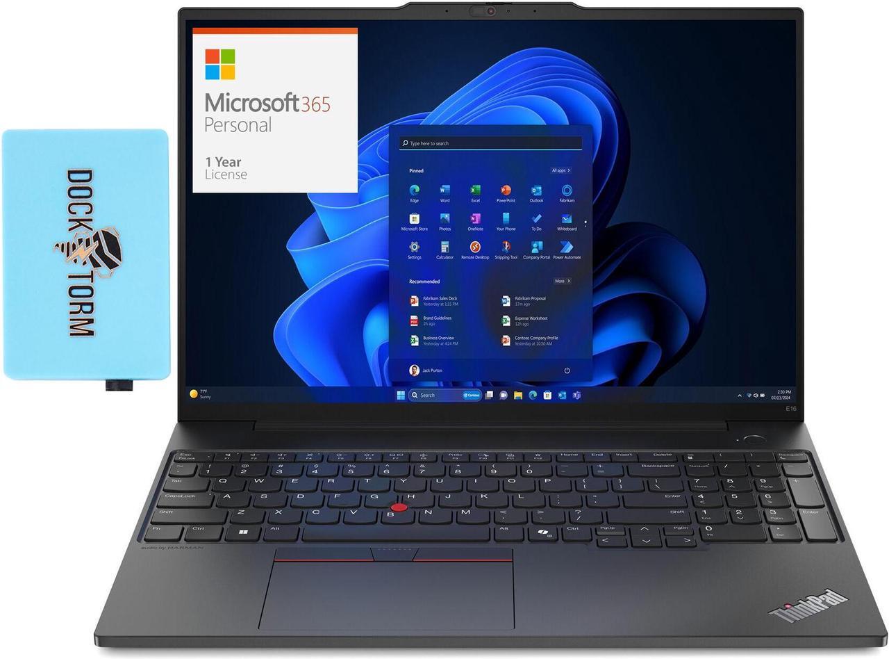 Main image of Lenovo Thinkpad E16 Gen 2 Home & Business Laptop (AMD Ryzen 5 7535U 6-Core, 16.0" 60 Hz 16GB DDR5 4800MHz RAM, 128GB PCIe SSD, Backlit KB, Win 10 Home) with Microsoft 365 Personal , Dockztorm Hub