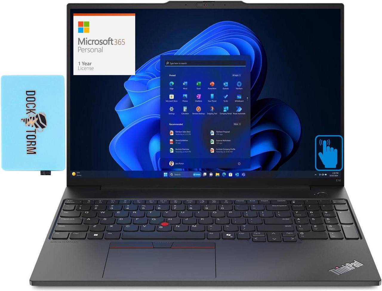 Main image of Lenovo ThinkPad E16 Gen 2 Home & Business Laptop (Intel Ultra 5-125U 12-Core, 16.0" 60 Hz Touch Intel Graphics, 8GB DDR5 5600MHz RAM, Win 11 Home) with Microsoft 365 Personal , Dockztorm Hub