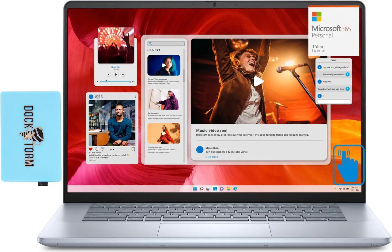 Main image of Dell Inspiron Plus 16 Home & Business Laptop (Intel Ultra 9-185H 16-Core, 16.0" 60 Hz Touch Wide UXGA (1920x1200), Intel Arc, Win 11 Home) with Microsoft 365 Personal , Dockztorm Hub