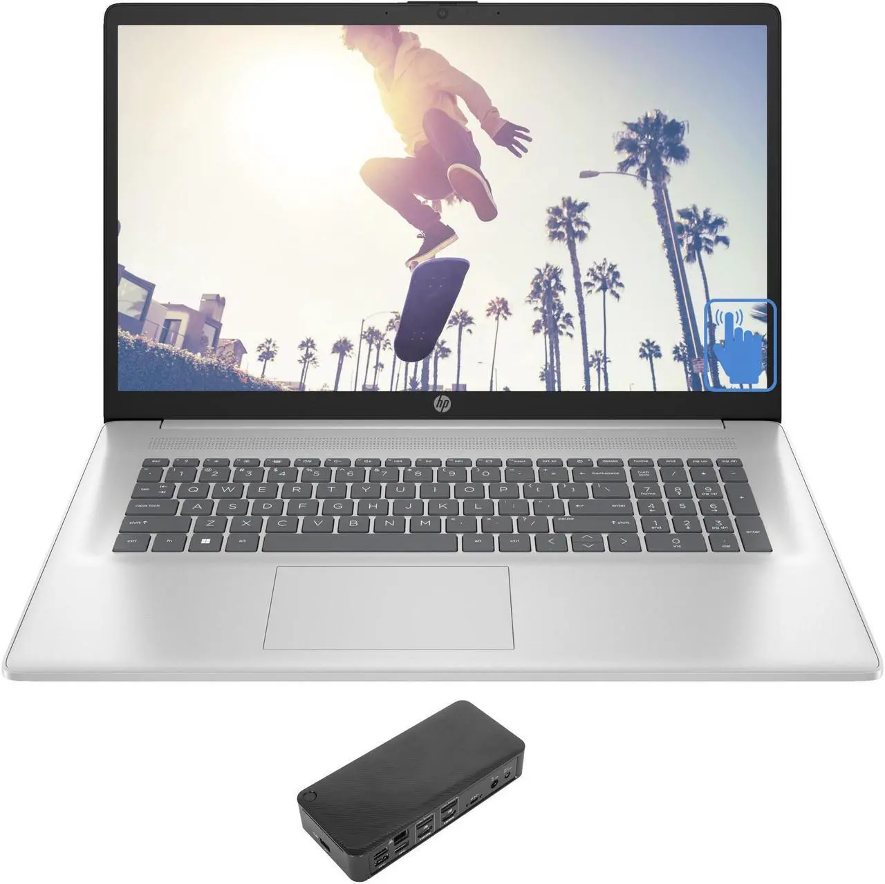 Main image of HP 17z-cp300 Home Office Laptop (AMD Ryzen 5 7530U 6-Core, 17.3" 60 Hz Touch HD+ (1600x900), AMD Radeon, 32GB RAM, 256GB PCIe SSD, Backlit KB, Wifi, Webcam, Bluetooth, Win 10 Pro) with USB-C Dock