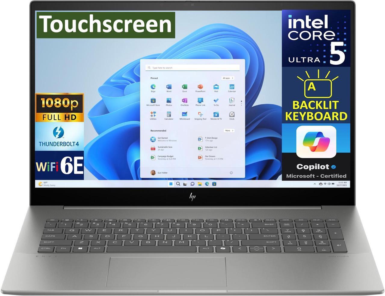 Main image of HP ENVY 17t-cw100 AI PC Laptop 17.3" Touchscreen IPS FHD Display (Intel Ultra 5-125H , 32GB DDR5, 2TB PCIe SSD, Intel Arc, Backlit KB, 2 Thunderbolt 4, WiFi 6E, Webcam, Win 11 Home) (Renewed)