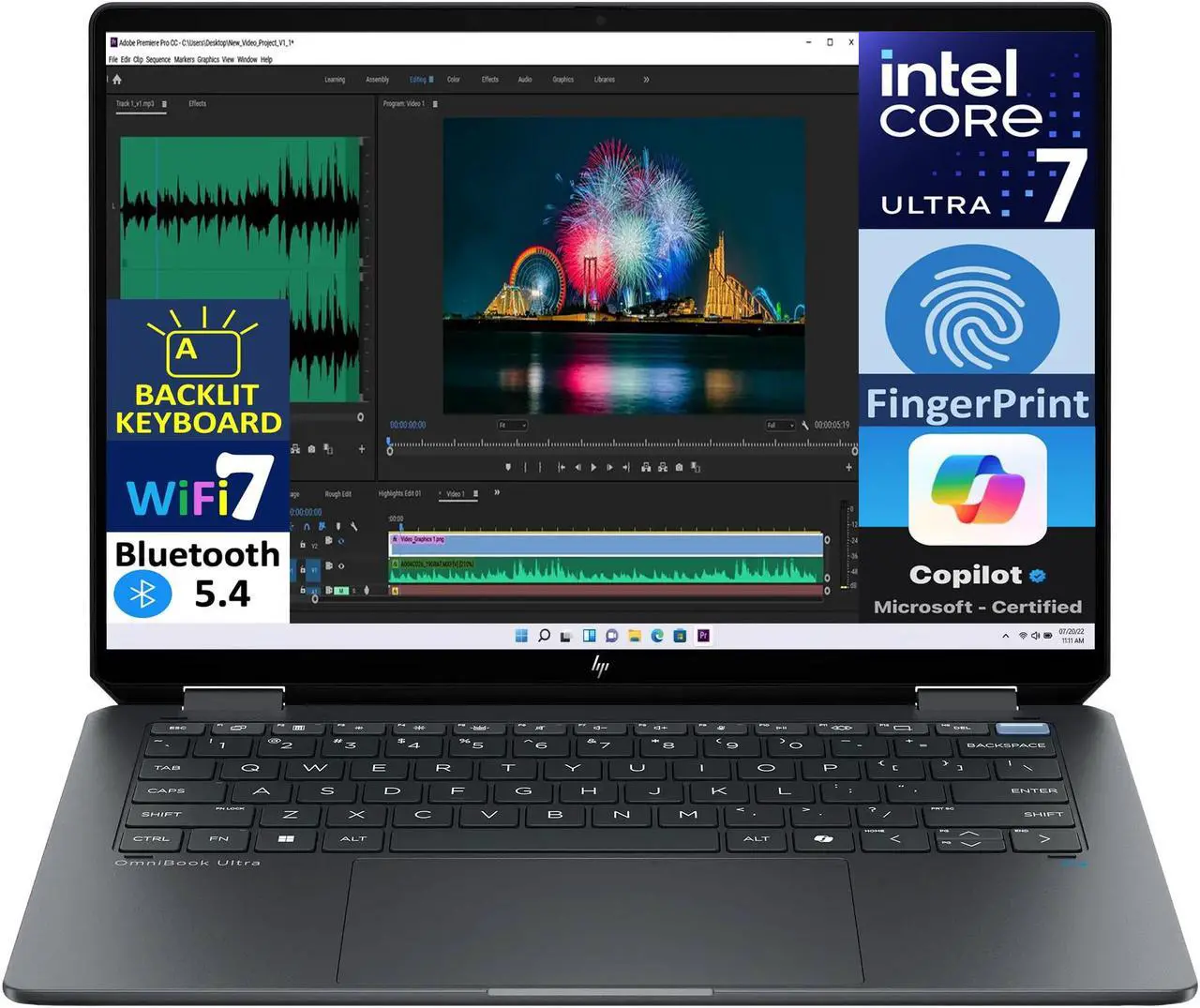 Main image of HP OmniBook Ultra Flip AI Powered 2-in-1 Laptop 14.0" Touchscreen 2.8K Display (Intel Ultra 7-256V, 16GB LPDDR5, 1TB PCIe SSD, Backlit KB, Fingerprint, 2 Thunderbolt 4, WiFi 7, Win 11 Pro) (Renewed)
