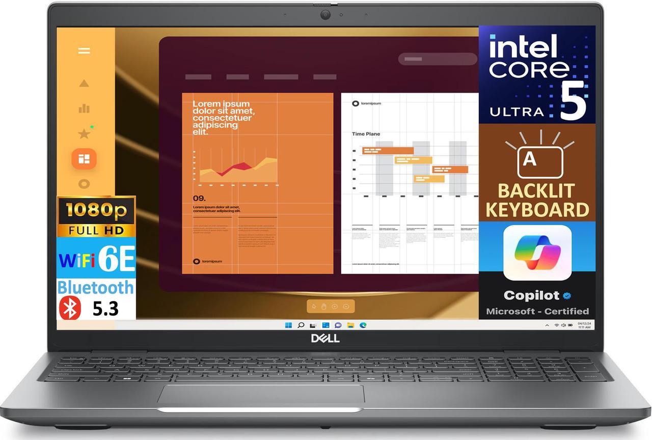 Main image of Dell Latitude 5500 AI Powered Laptop 15.6" IPS FHD Display (Intel Ultra 5-125U, 16GB DDR5, 512GB PCIe SSD, Intel Graphics, Backlit KB, 2 Thunderbolt 4, WiFi 6E, FHD Webcam, Bluetooth 5.3, Win 11 Pro)