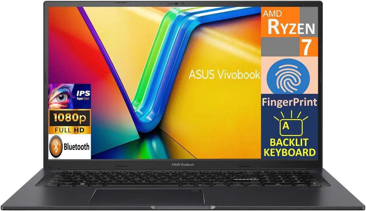 Main image of ASUS Vivobook 17X Business Laptop 17.3" IPS FHD Display (AMD Ryzen 7 7730U, 40GB DDR4, 1TB PCIe SSD, AMD Radeon, Backlit KB, Fingerprint, WiFi 5, Webcam, Bluetooth 5.0, Win 11 Home)