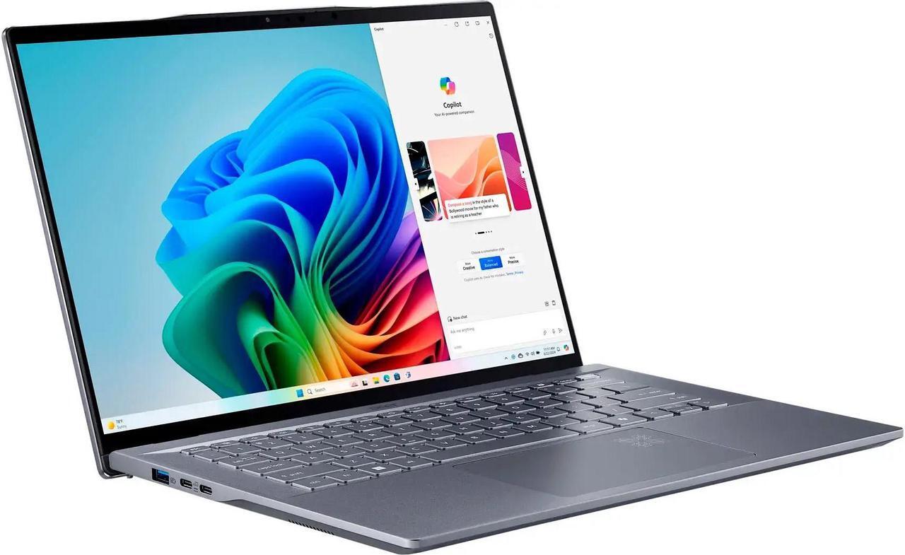 Alt view image 2 of 7 - Acer Swift 14 AI Powered Laptop 14.5 Touchscreen IPS WQXGA Display (Qualcomm Snapdragon X Elite X1E-78-100, 16GB LPDDR5X, 2TB PCIe SSD, Qualcomm Adreno GPU, Backlit KB, Fingerprint, Win 11 Pro)