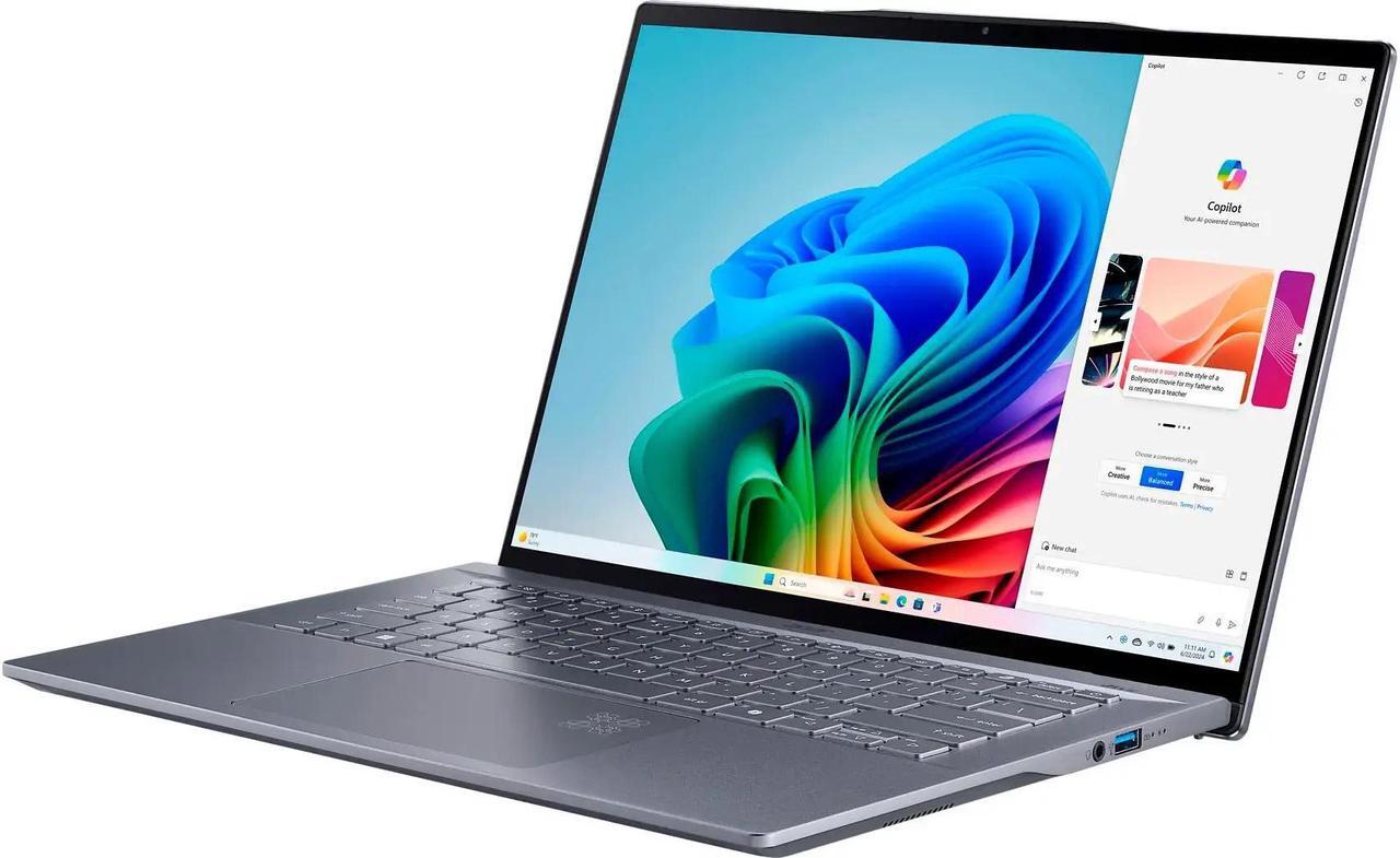 Alt view image 3 of 7 - Acer Swift 14 AI Powered Laptop 14.5 Touchscreen IPS WQXGA Display (Qualcomm Snapdragon X Elite X1E-78-100, 16GB LPDDR5X, 2TB PCIe SSD, Qualcomm Adreno GPU, Backlit KB, Fingerprint, Win 11 Pro)