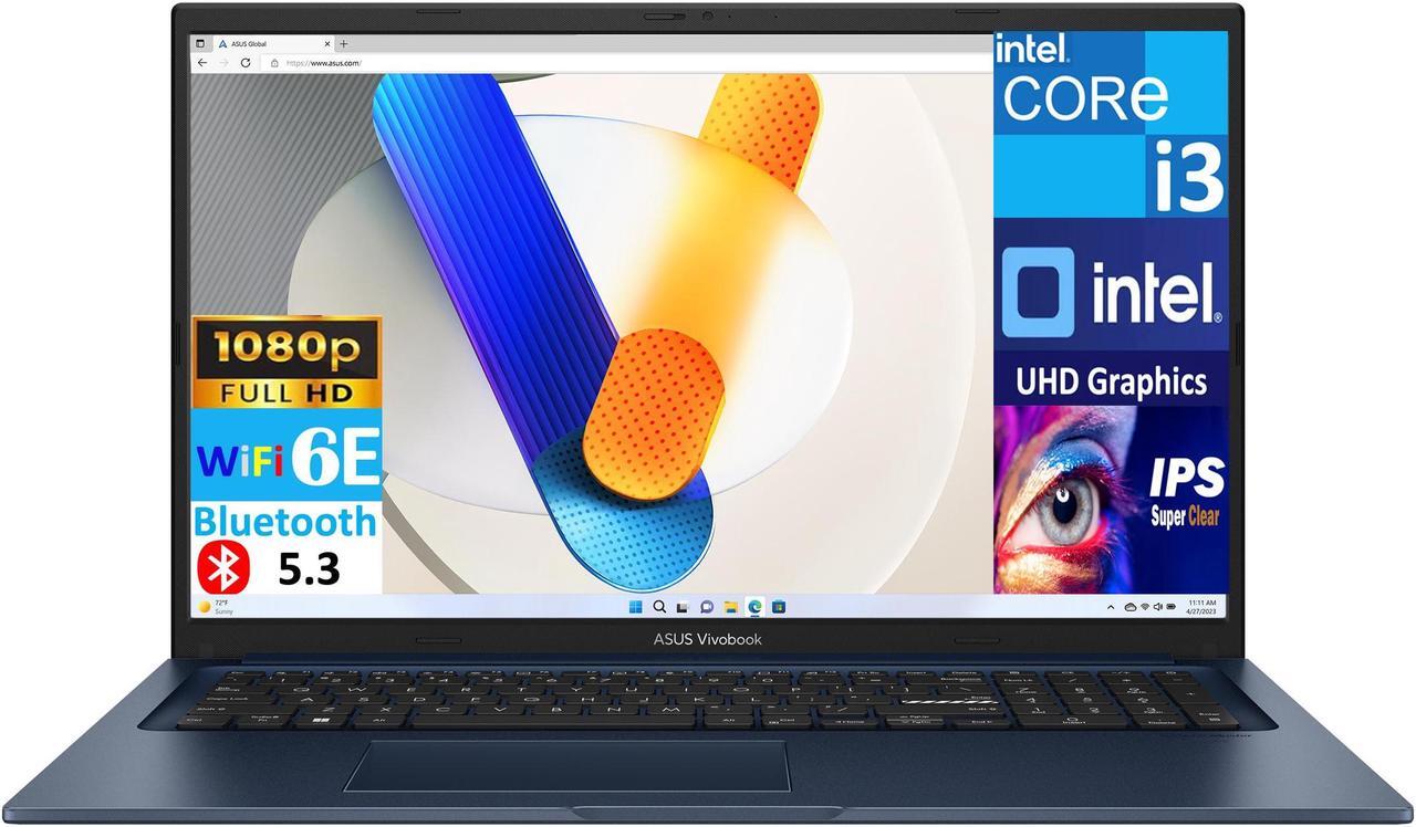 Main image of ASUS Vivobook 17 Everyday Value Laptop 17.3" IPS FHD Display (Intel i3-1215U, 8GB DDR4, 512GB SSD, Intel UHD, WiFi 6E, Webcam, Bluetooth 5.3, Win 11 Home)