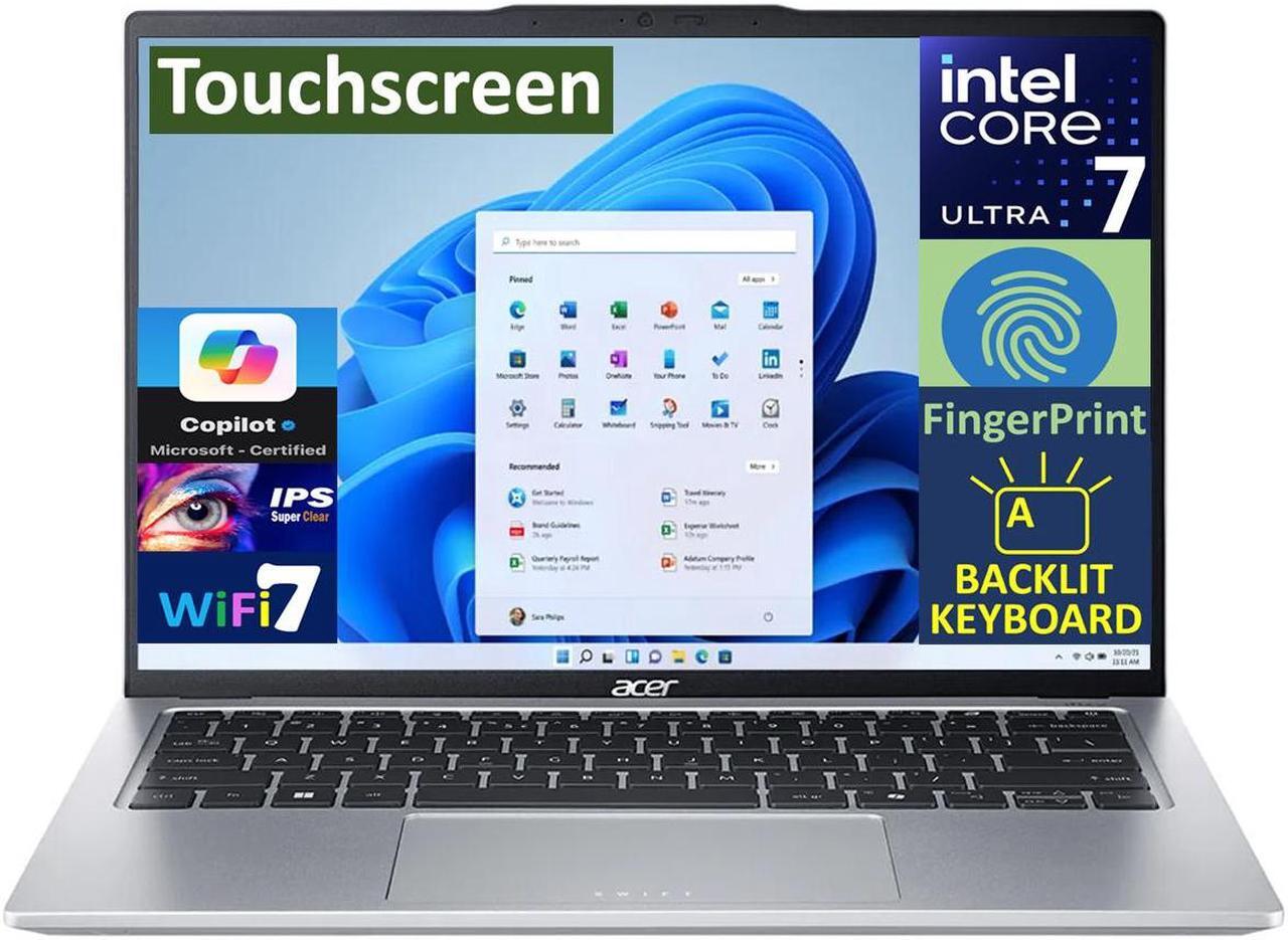 Main image of Acer Swift Go 14 AI Powered Laptop 14.0" Touchscreen IPS WUXGA Display (Intel Ultra 7-155H, 16GB LPDDR5X, 4TB PCIe SSD, Intel Arc, Backlit KB, Fingerprint, 2 Thunderbolt 4, WiFi 7, Webcam, Win 11 Pro)