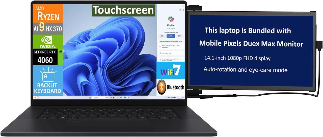 Main image of ASUS ProArt P16 AI Powered Laptop 16.0" Touchscreen AMOLED 4K Display (AMD Ryzen AI 9 HX 370, 32GB LPDDR5X, 2x2TB PCIe SSD (4TB), GeForce RTX 4060, Backlit KB, Win 11 Pro) w/Duex Max DS Monitor