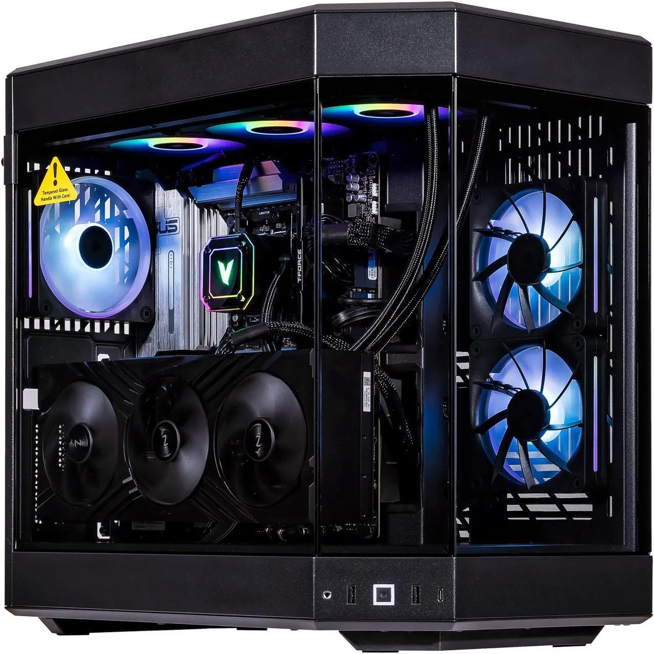 Alt view image 3 of 6 - Velztorm Black Praetix 3D Gaming Desktop PC (AMD Ryzen 7 9800X3D, GeForce RTX 5070 Ti, 32GB DDR5, 2TB PCIe SSD, RGB Fans, 360mm AIO, 1000W PSU, WiFi 7, Bluetooth 5.4, RJ-45, HDMI, Win 11 Pro)