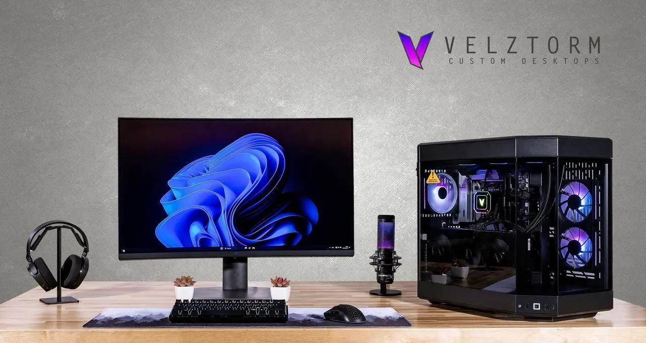 Alt view image 2 of 6 - Velztorm Black Praetix 3D Gaming Desktop PC (AMD Ryzen 7 9800X3D, GeForce RTX 5070 Ti, 32GB DDR5, 2TB PCIe SSD, RGB Fans, 360mm AIO, 1000W PSU, WiFi 7, Bluetooth 5.4, RJ-45, HDMI, Win 11 Pro)
