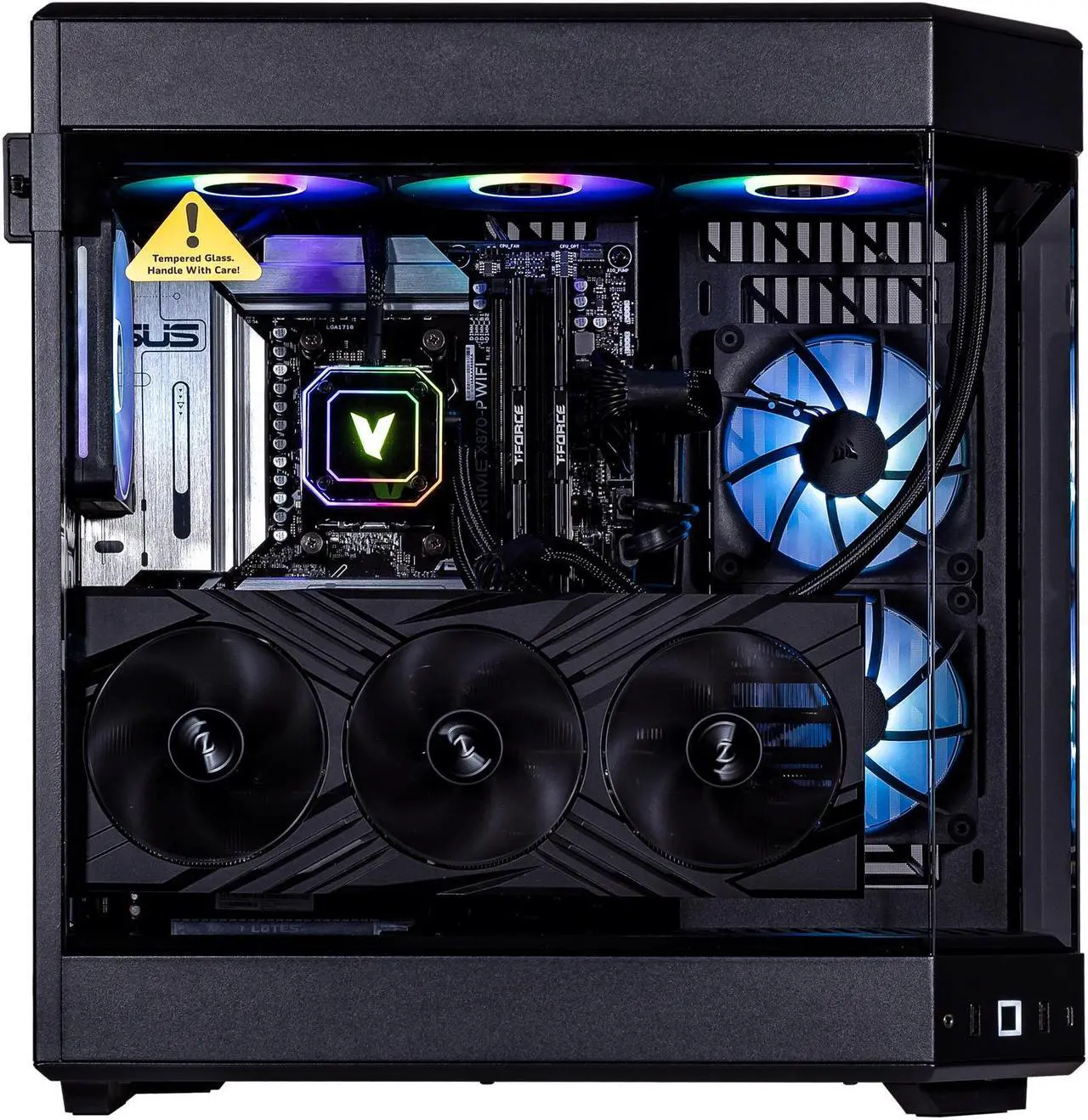 Alt view image 4 of 6 - Velztorm Black Praetix 3D Gaming Desktop PC (AMD Ryzen 7 9800X3D, GeForce RTX 5070 Ti, 32GB DDR5, 2TB PCIe SSD, RGB Fans, 360mm AIO, 1000W PSU, WiFi 7, Bluetooth 5.4, RJ-45, HDMI, Win 11 Pro)