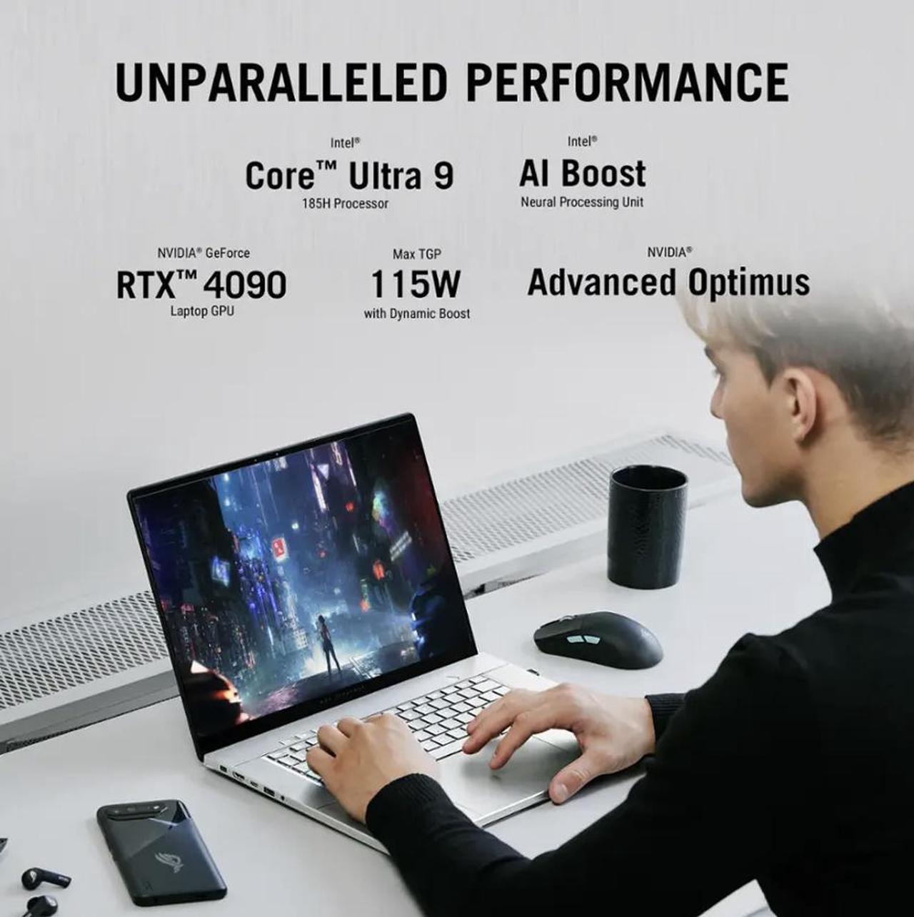 Alt view image 3 of 6 - ASUS ROG Zephyrus G16 AI Gaming Laptop 16.0" 240Hz OLED WQXGA Display (Intel Ultra 9-185H, GeForce RTX 4090 16GB, 32GB LPDDR5X, 2x1TB SSD R1  (1TB), RGB KB, Thunderbolt 4, WiFi 6E, Webcam, Win 11 Pro)