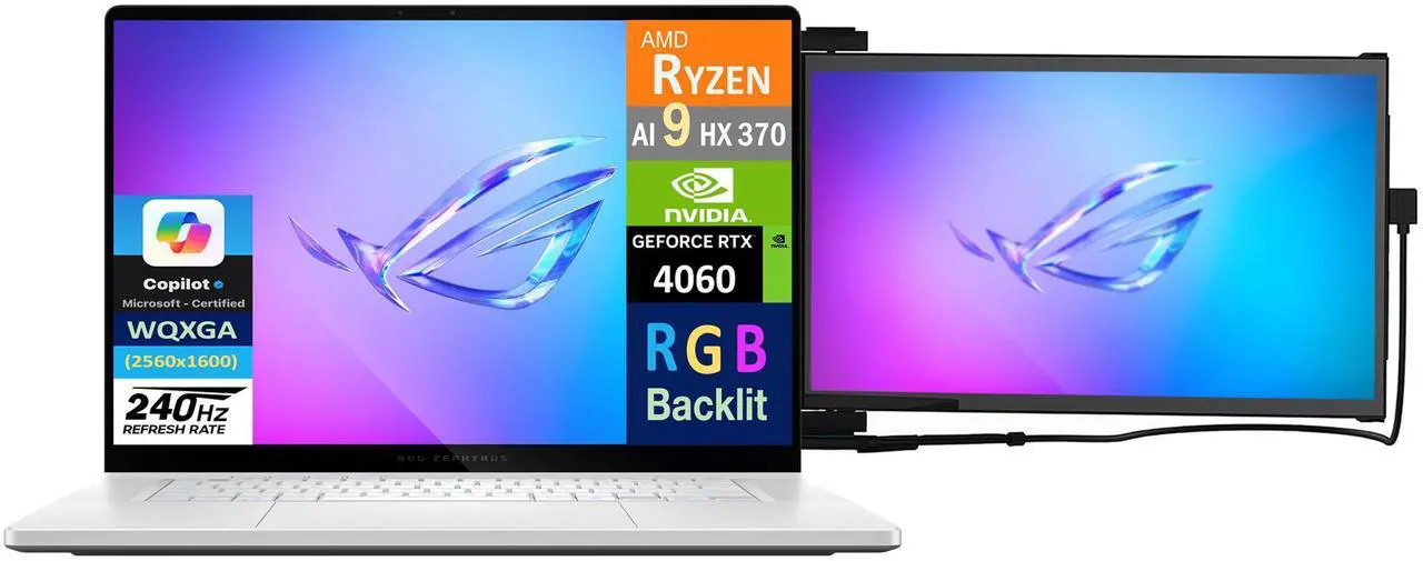 Alt view image 3 of 7 - ASUS ROG Zephyrus G16 Gaming Laptop 16.0" 240Hz AMOLED WQXGA Display (AMD Ryzen AI 9 HX 370, GeForce RTX 4060 8GB, 16GB LPDDR5X, 2x512GB PCIe SSD (1TB), RGB KB, Win 11 Home) w/Duex Max DS Monitor